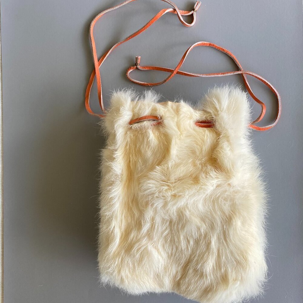 Handmade Genuine Rabbit Fur Drawstring Bucket Bag​​​​